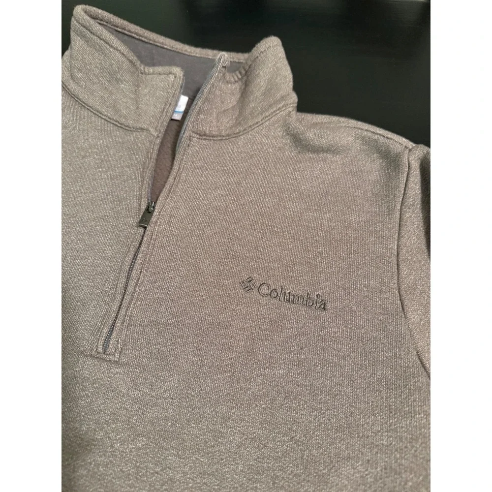 Columbia Mens Quarter Zip Fleece Pullover Brown Heathered Sweater Size M